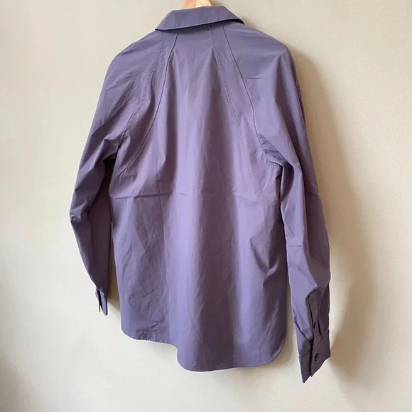NWOT Athleta Women's Small Long Sleeve Relaxed Poplin Button Down Top Purple - Picture 13 of 16
